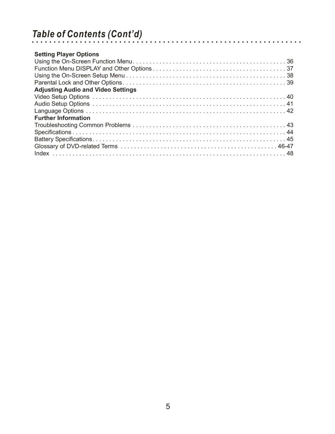 CyberHome Entertainment CHLDV712 owner manual Table of Contents Cont’d 