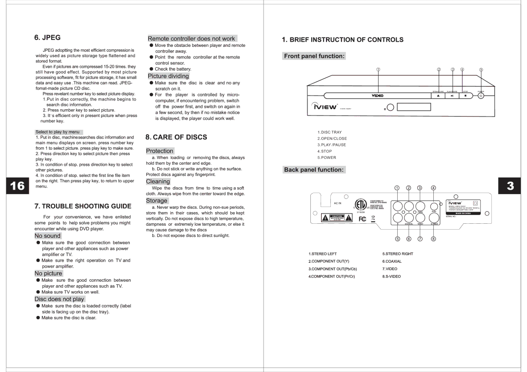 CyberPower 102DV manual Disc Tray OPEN/CLOSE Play /PAUSE Stop Power 