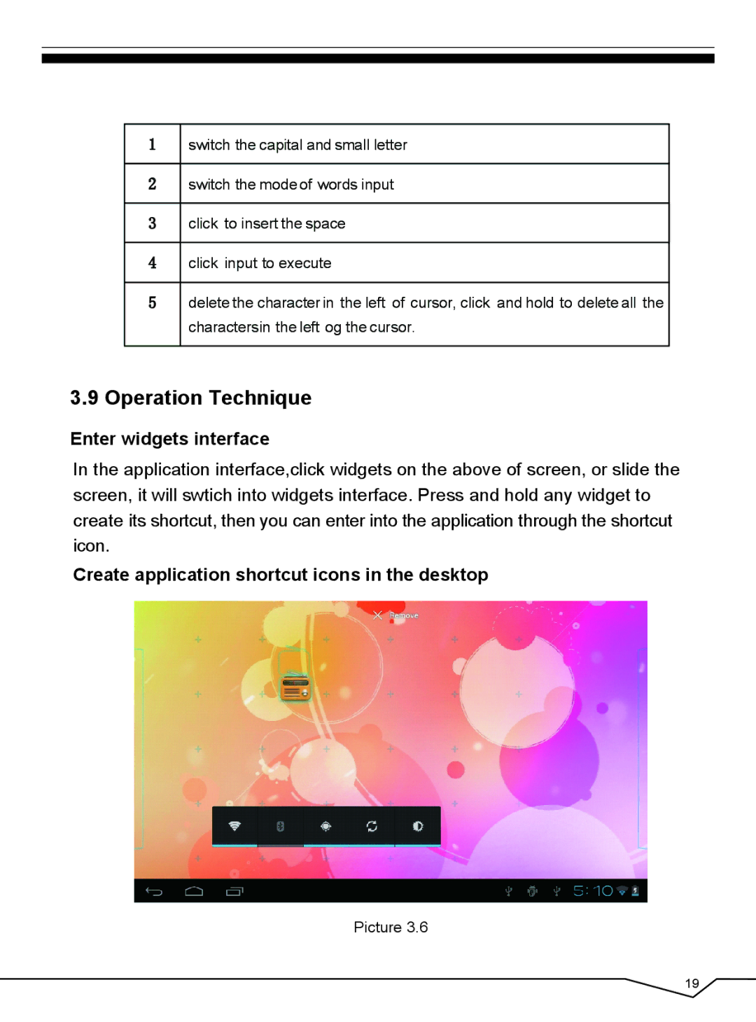 CyberPower 796TPC Operation Technique, Enter widgets interface, Create application shortcut icons in the desktop 