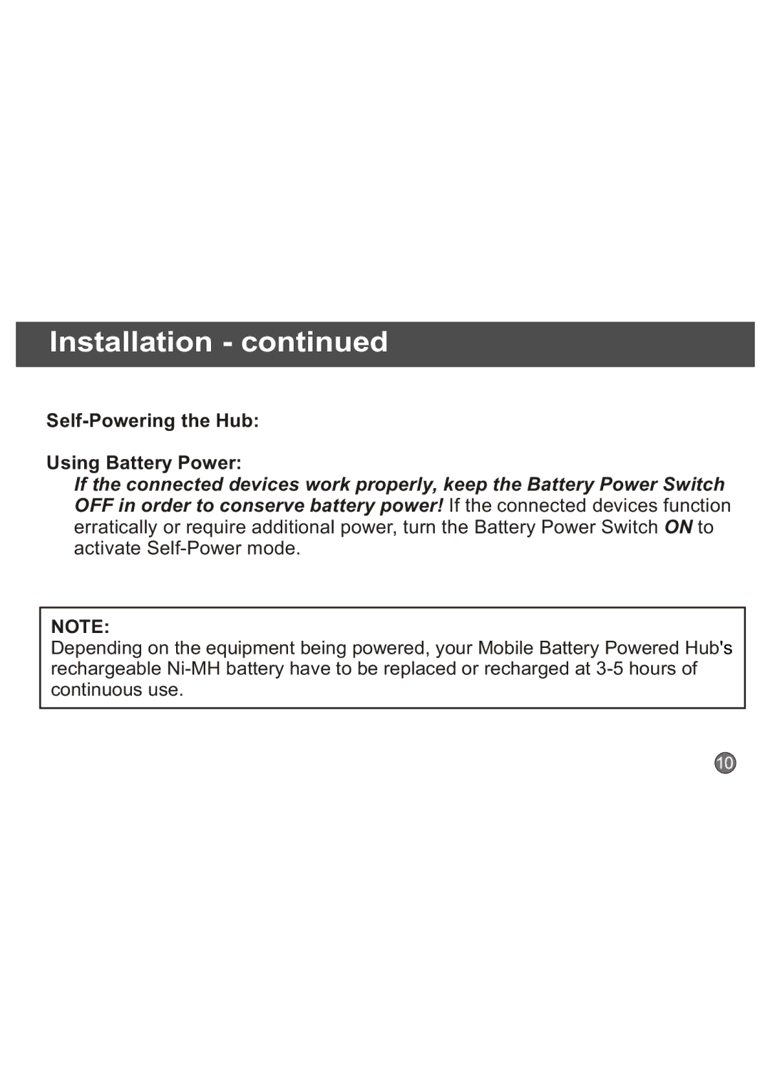 CyberPower CP-H420MP quick start Self-Powering the Hub Using Battery Power 