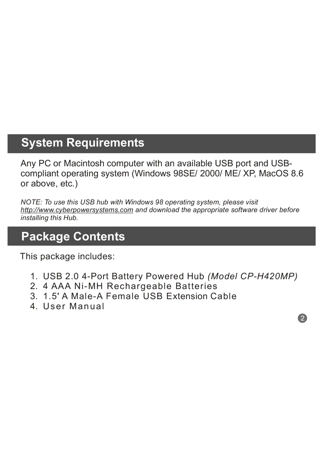 CyberPower CP-H420MP quick start System Requirements, Package Contents 