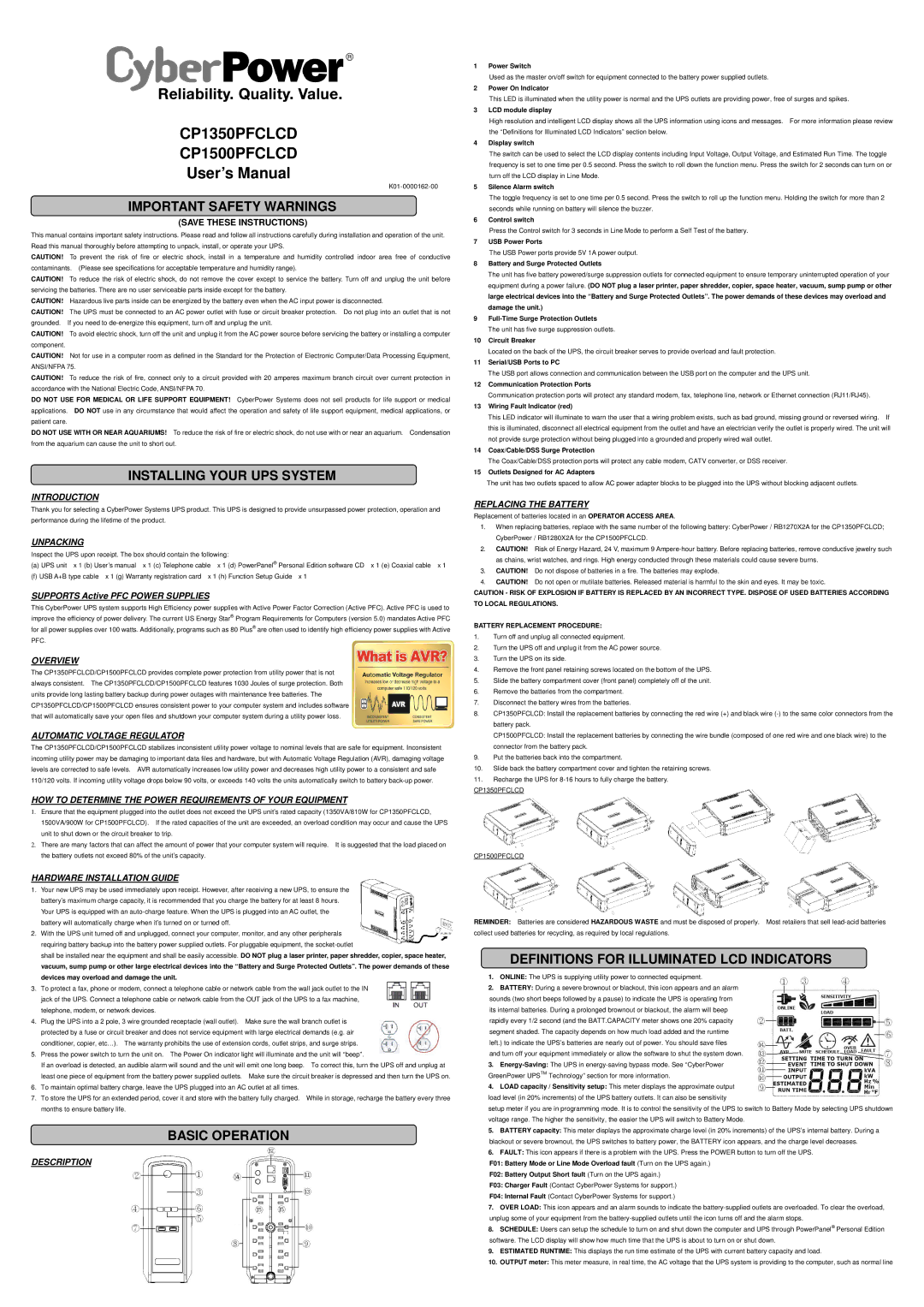 CyberPower CP1500PFCLCD, CP1350PFCLCD user manual Important Safety Warnings, Installing Your UPS System, Basic Operation 