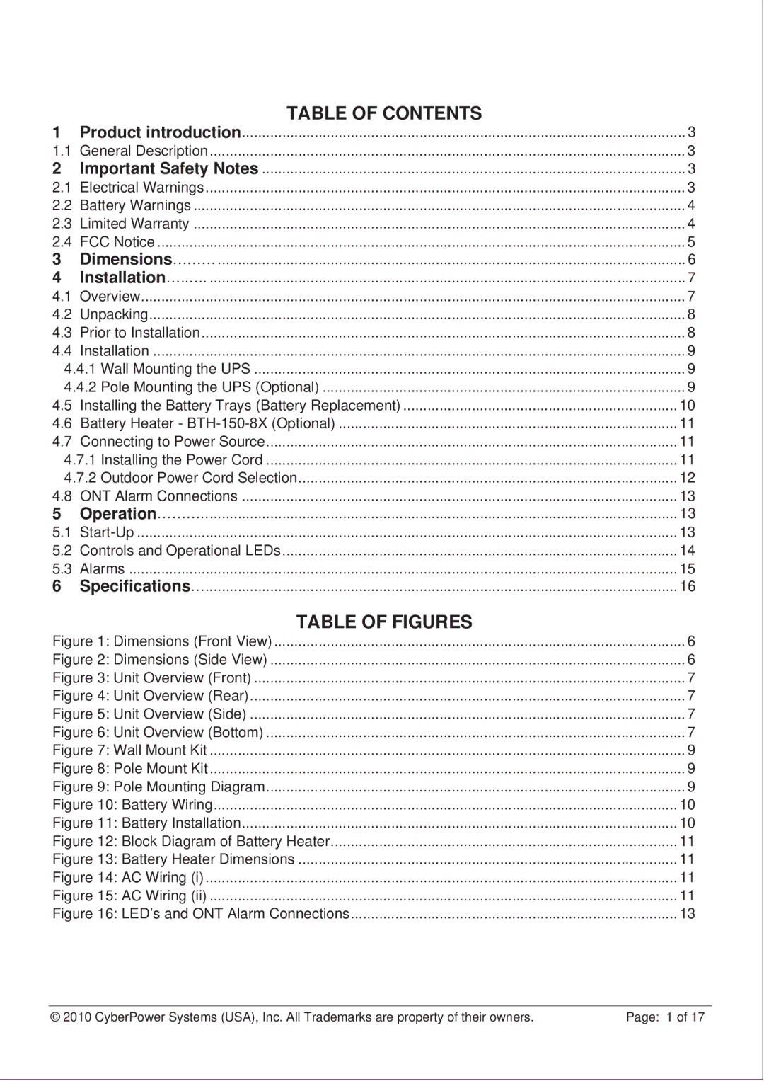 CyberPower CS150U48V3 operation manual Table of Figures 