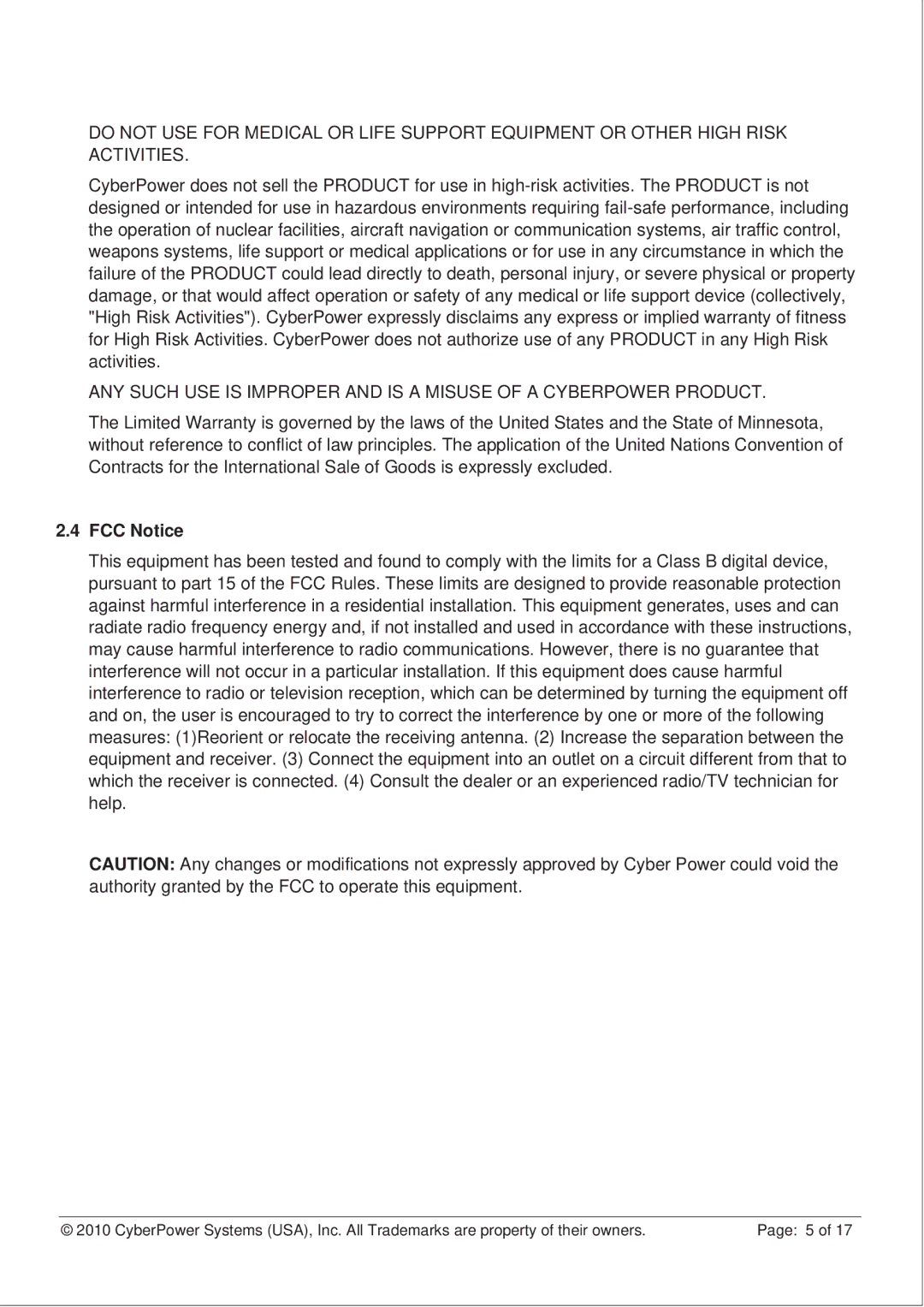 CyberPower CS150U48V3 operation manual FCC Notice 