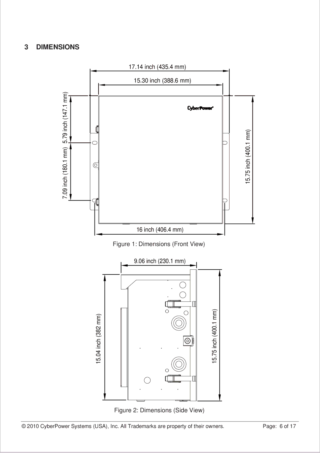 CyberPower CS150U48V3 operation manual Dimensions 