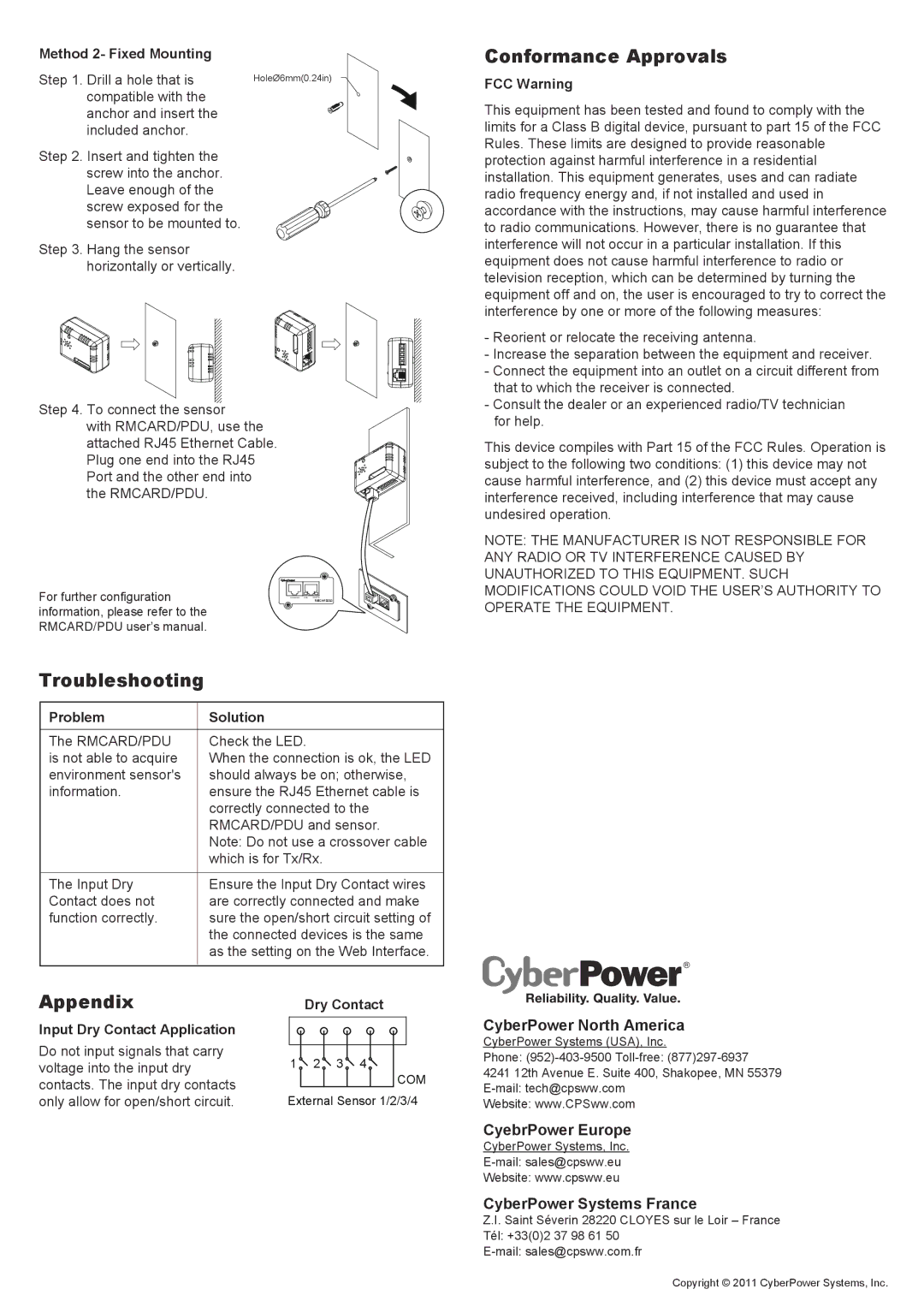 CyberPower K01-0000207-00 user manual Conformance Approvals, Troubleshooting, Appendix 