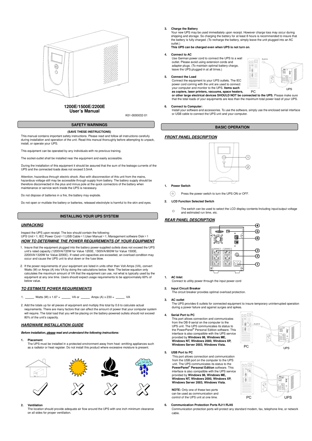 CyberPower Systems 1500E, 1200E, 2200E user manual Unpacking, HOW to Determine the Power Requirements of Your Equipment 