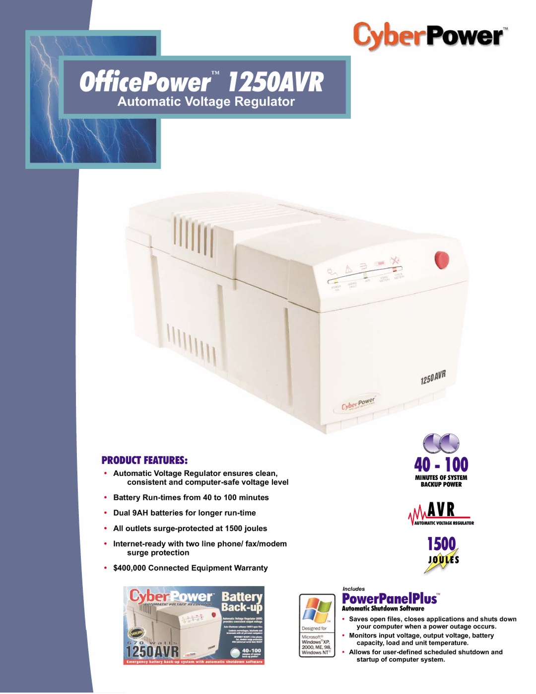 CyberPower Systems warranty OfficePower 1250AVR 