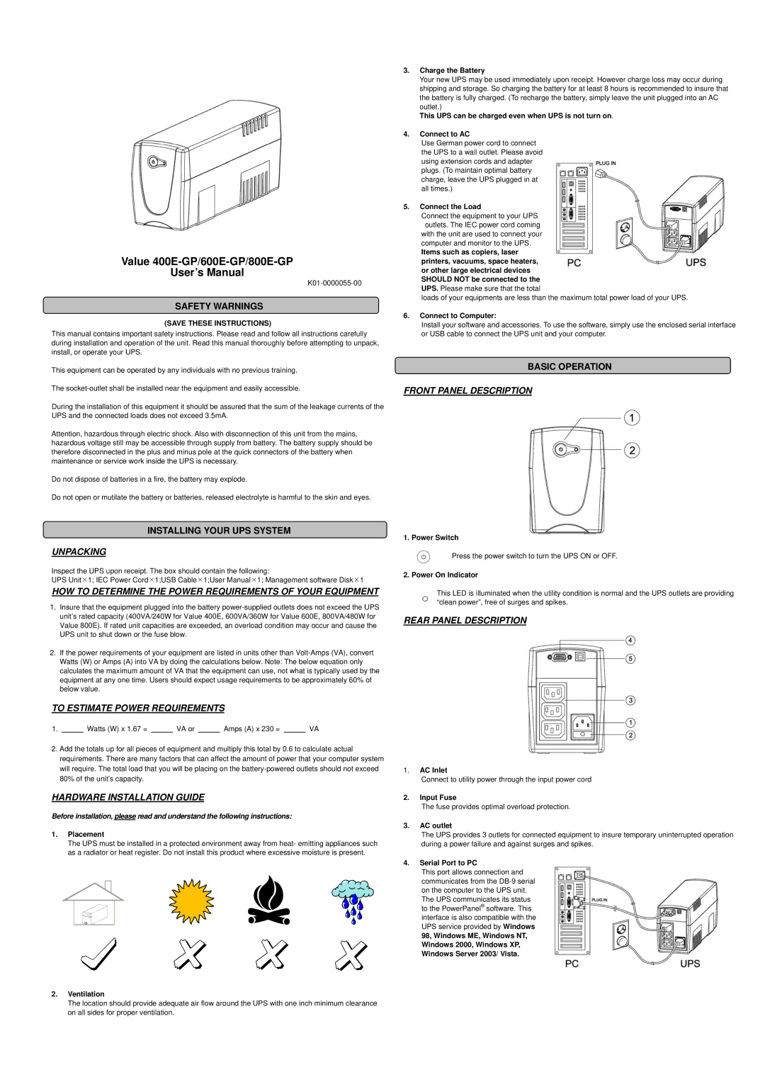 CyberPower Systems 400E-GP, 800E-GP user manual Unpacking, HOW to Determine the Power Requirements of Your Equipment 