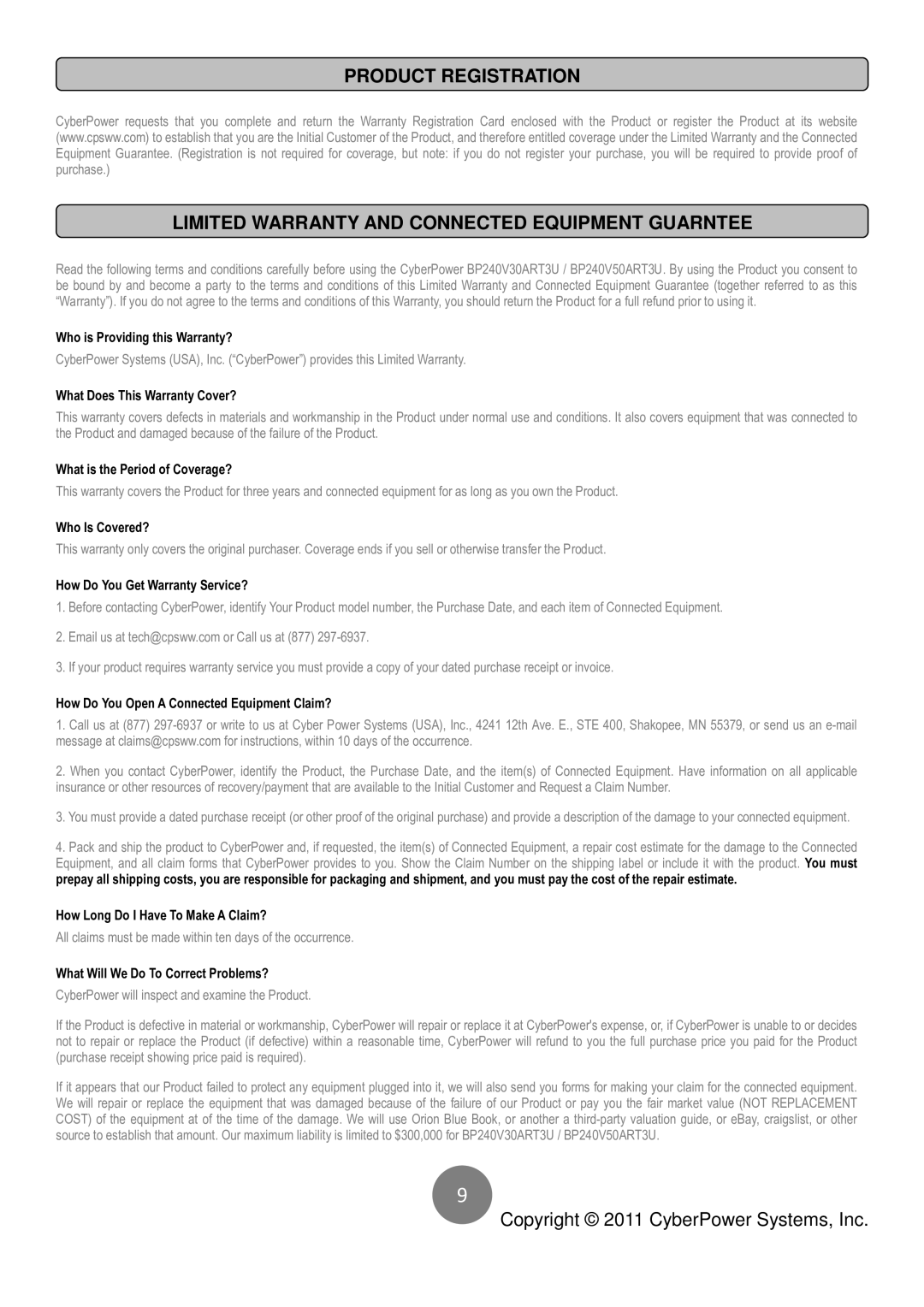 CyberPower Systems BP240V30ART3U Who is Providing this Warranty?, What Does This Warranty Cover?, Who Is Covered? 