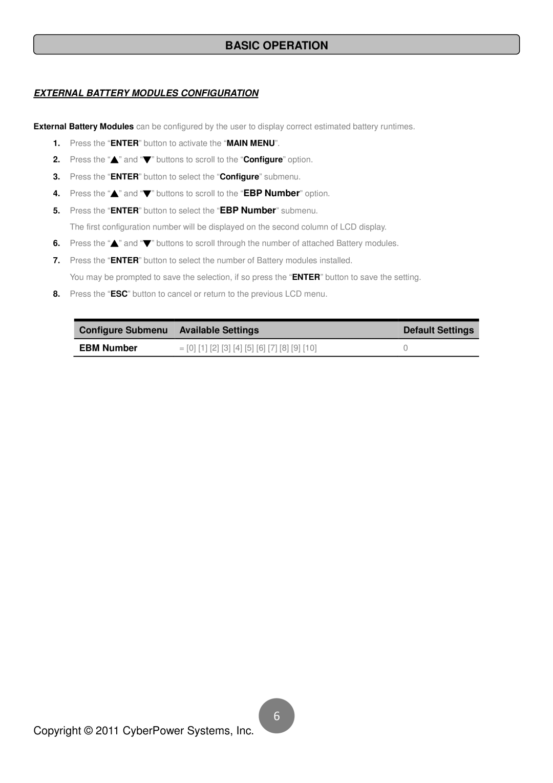 CyberPower Systems BP240V30ART3U user manual External Battery Modules Configuration 