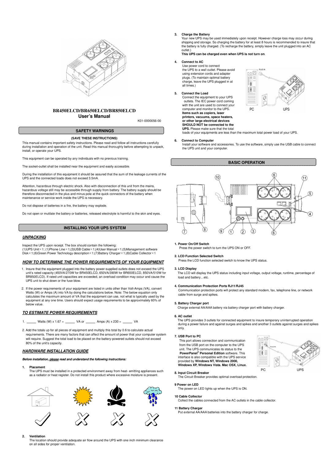 CyberPower Systems BR850ELCD, BR450ELCD user manual Unpacking, HOW to Determine the Power Requirements of Your Equipment 