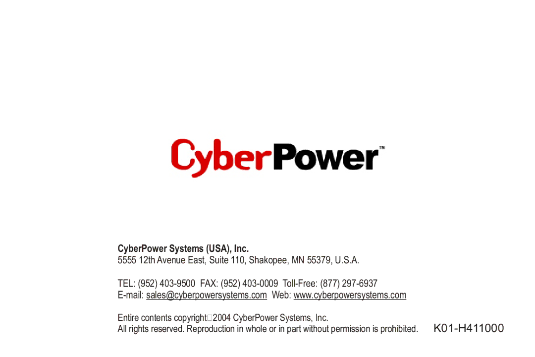 CyberPower Systems CP-H411 quick start CyberPower Systems USA, Inc 