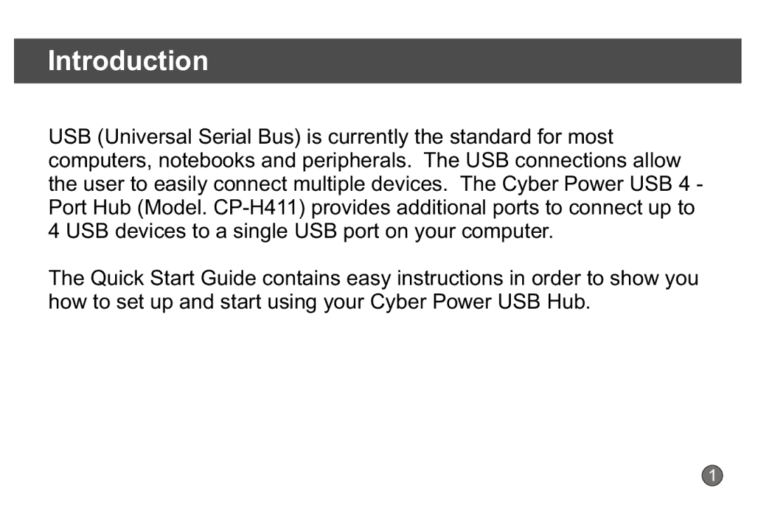 CyberPower Systems CP-H411 quick start Introduction 