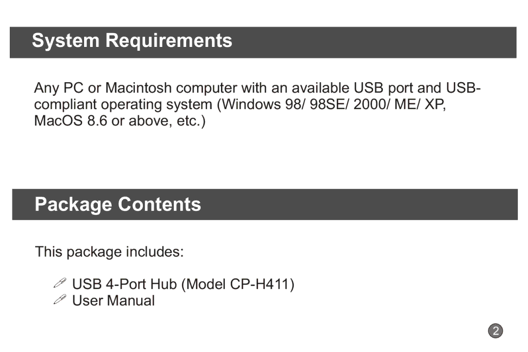 CyberPower Systems CP-H411 quick start System Requirements, Package Contents 