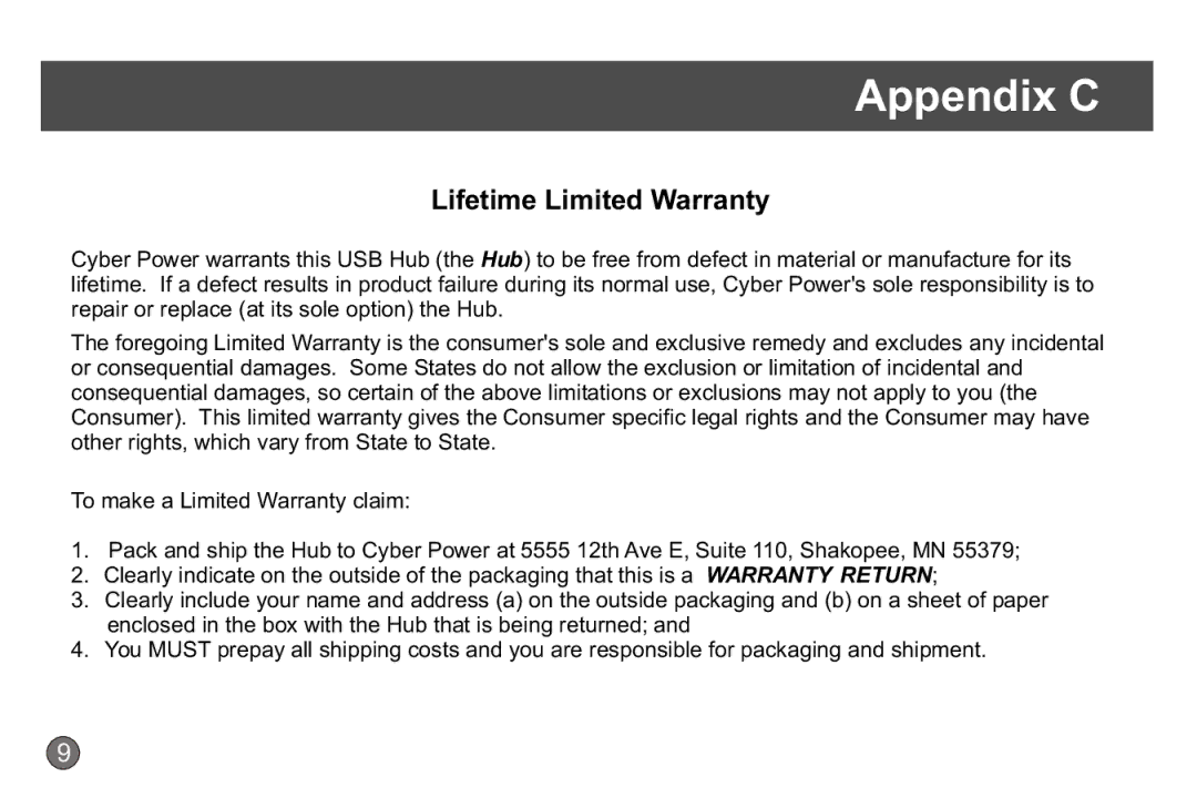 CyberPower Systems CP-H720P quick start Appendix C, Lifetime Limited Warranty 