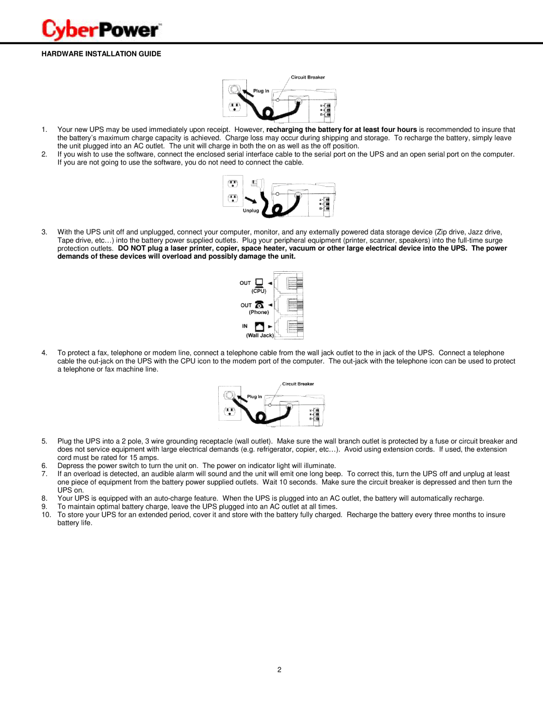 CyberPower Systems CPS1250AVR user manual Hardware Installation Guide 