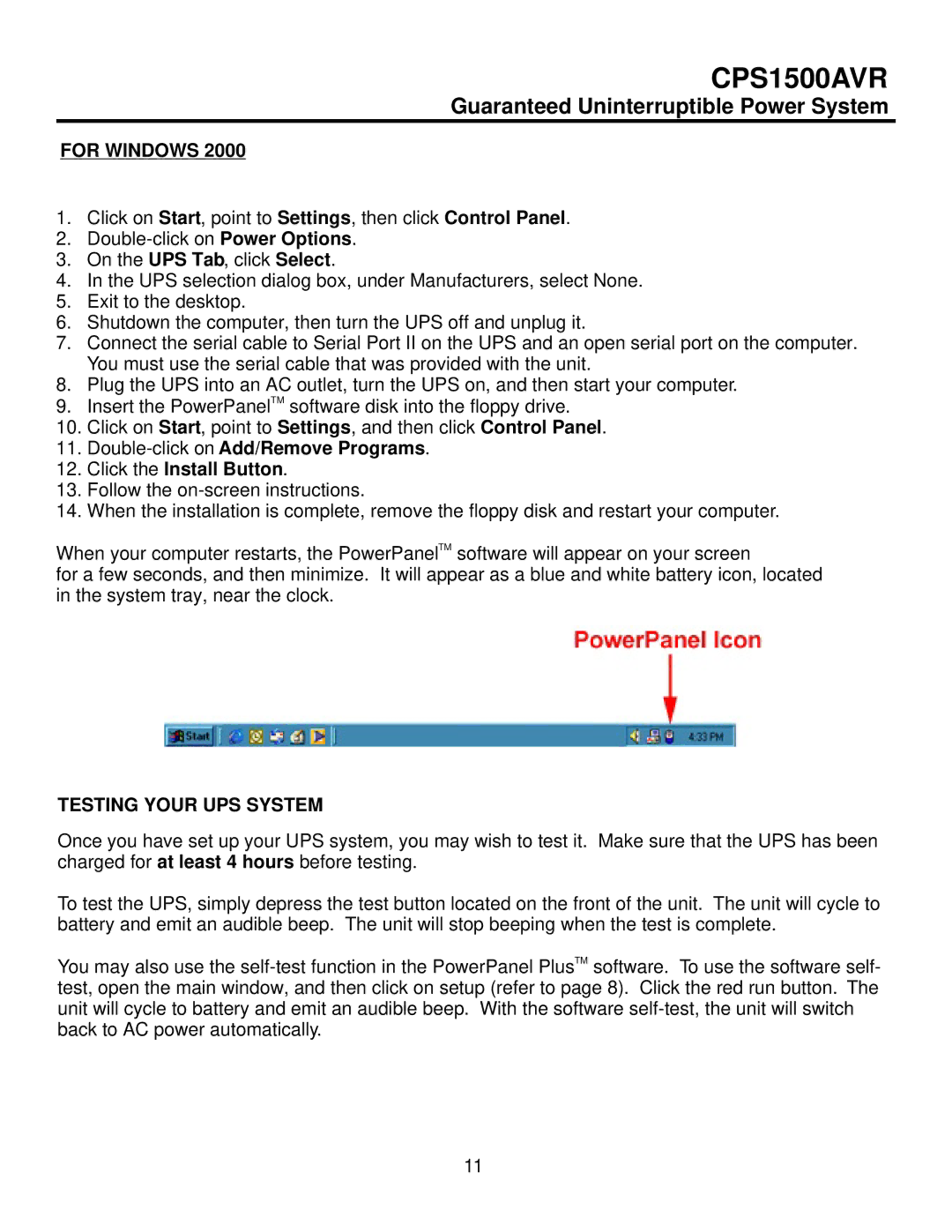 CyberPower Systems CPS1500AVR user manual For Windows, Testing Your UPS System 