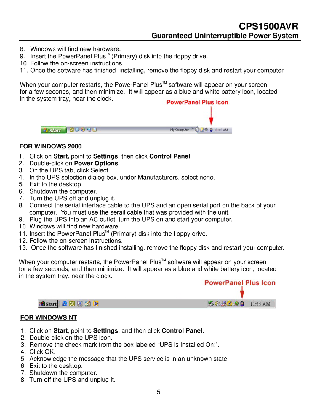 CyberPower Systems CPS1500AVR user manual For Windows NT 