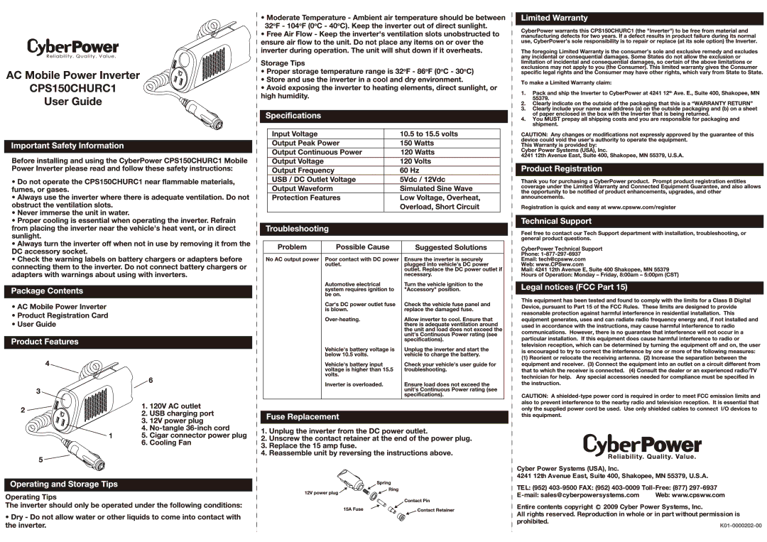 CyberPower Systems cps150churc1 manual 