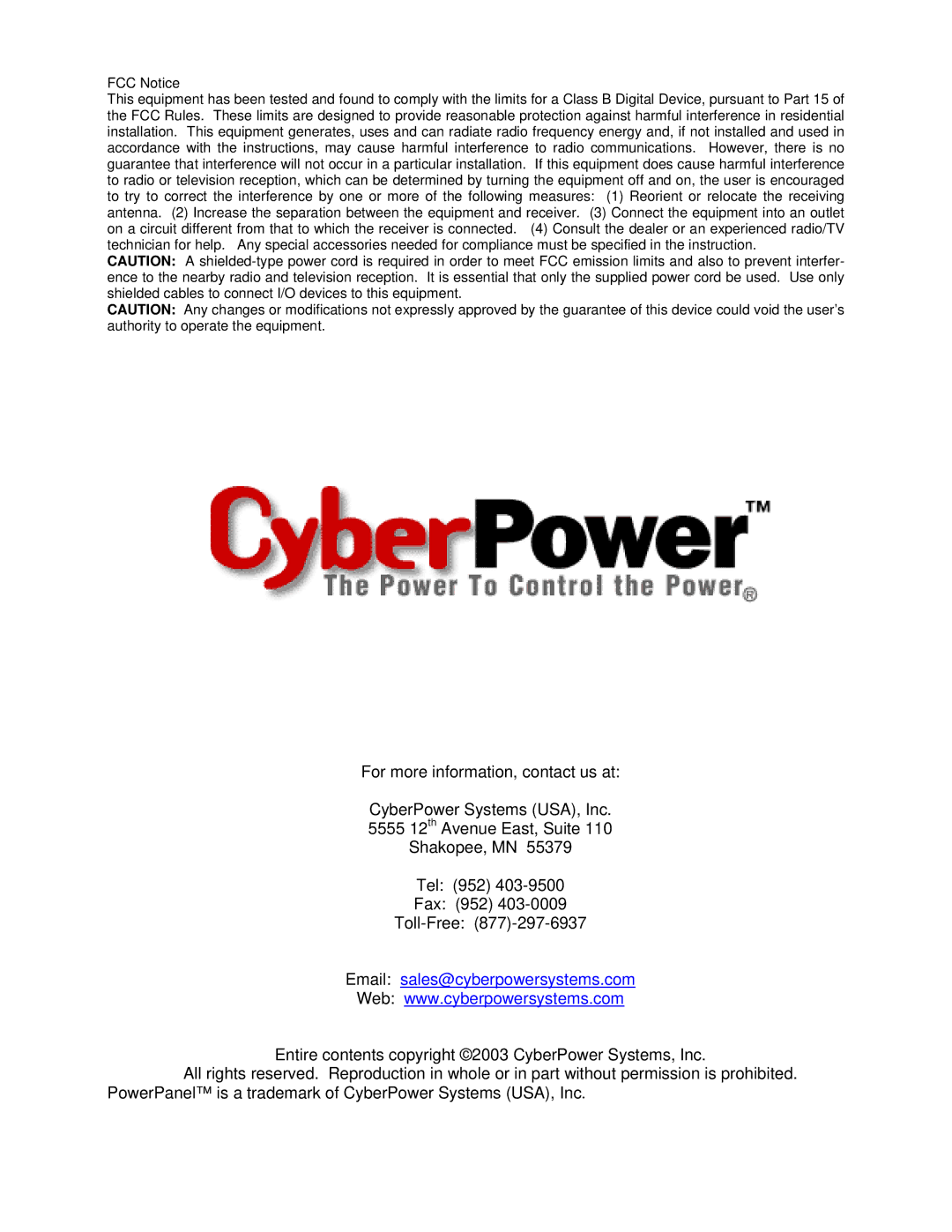 CyberPower Systems CPS725SL user manual Email sales@cyberpowersystems.com 