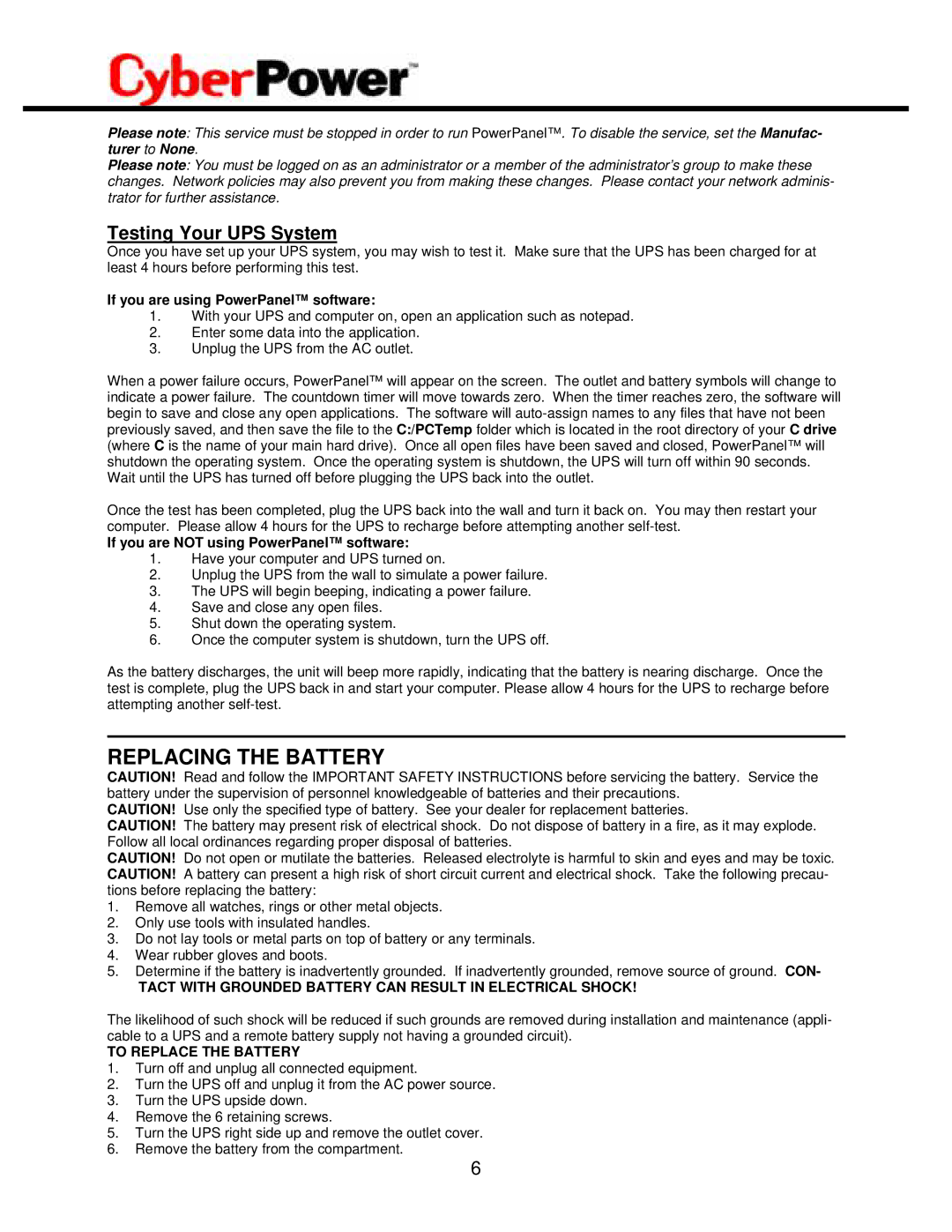 CyberPower Systems CPS725SL user manual Testing Your UPS System, If you are using PowerPanel software 