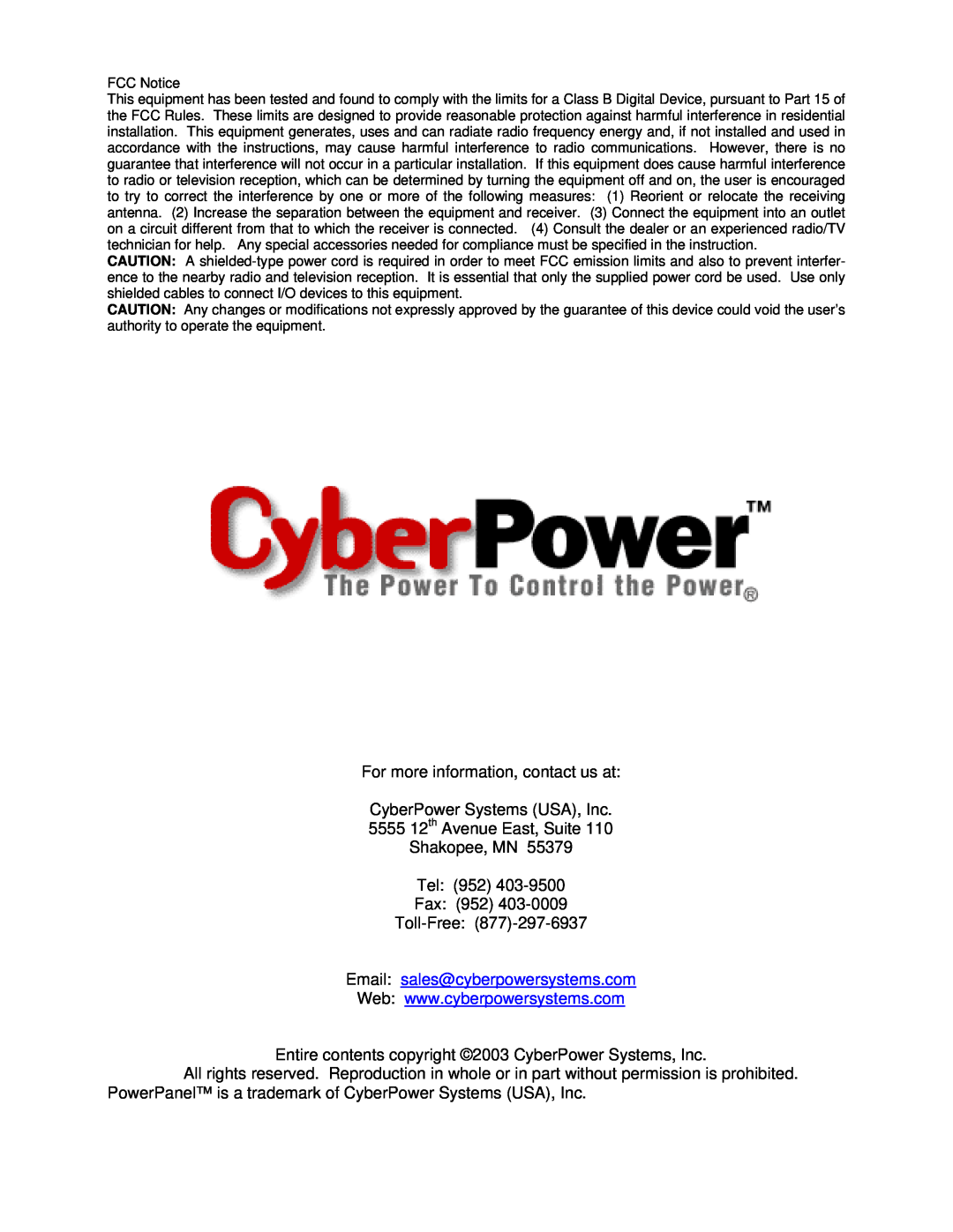 CyberPower Systems CPS725SL user manual For more information, contact us at CyberPower Systems USA, Inc 