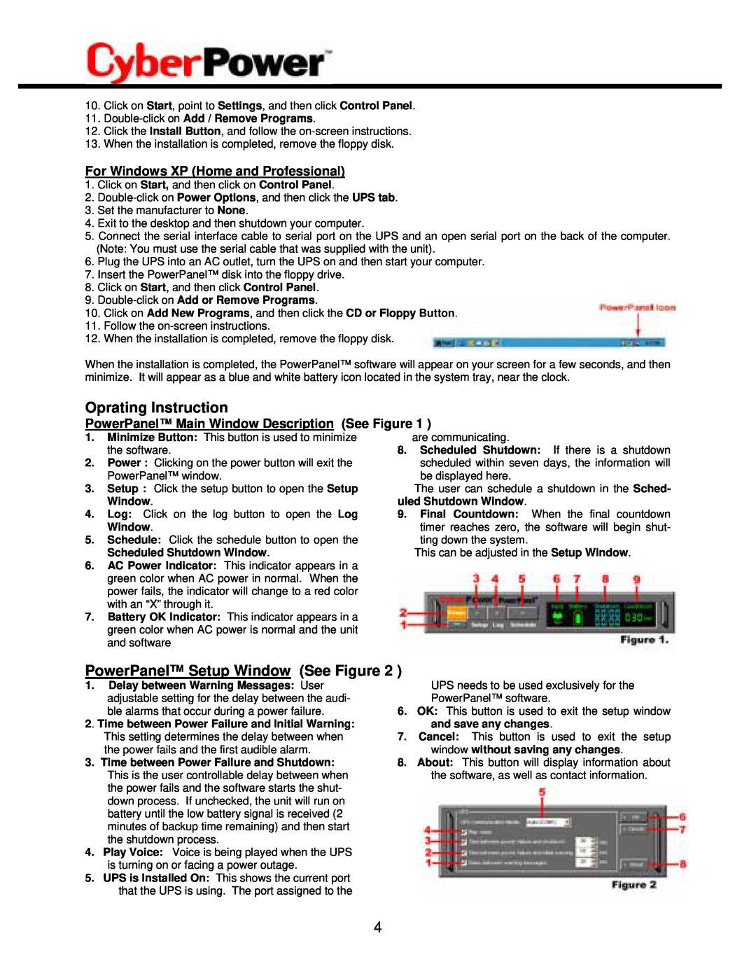 CyberPower Systems CPS725SL user manual Oprating Instruction, PowerPanel Setup Window See Figure 