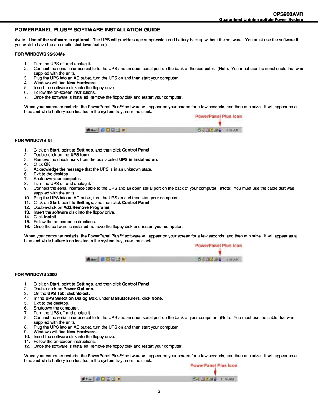 CyberPower Systems CPS900AVR Powerpanel Plus Software Installation Guide, Guaranteed Uninterruptible Power System 