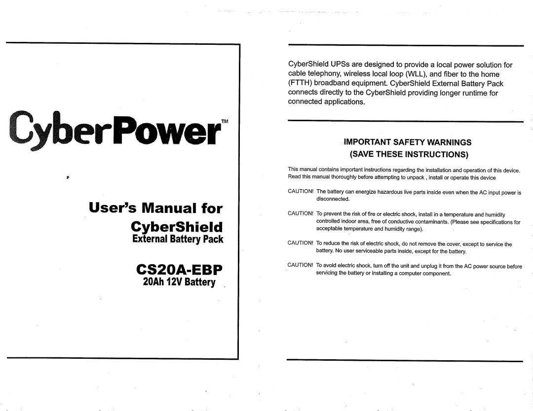 CyberPower Systems CS20A-EBP manual 