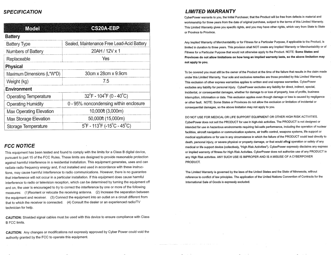 CyberPower Systems CS20A-EBP manual 