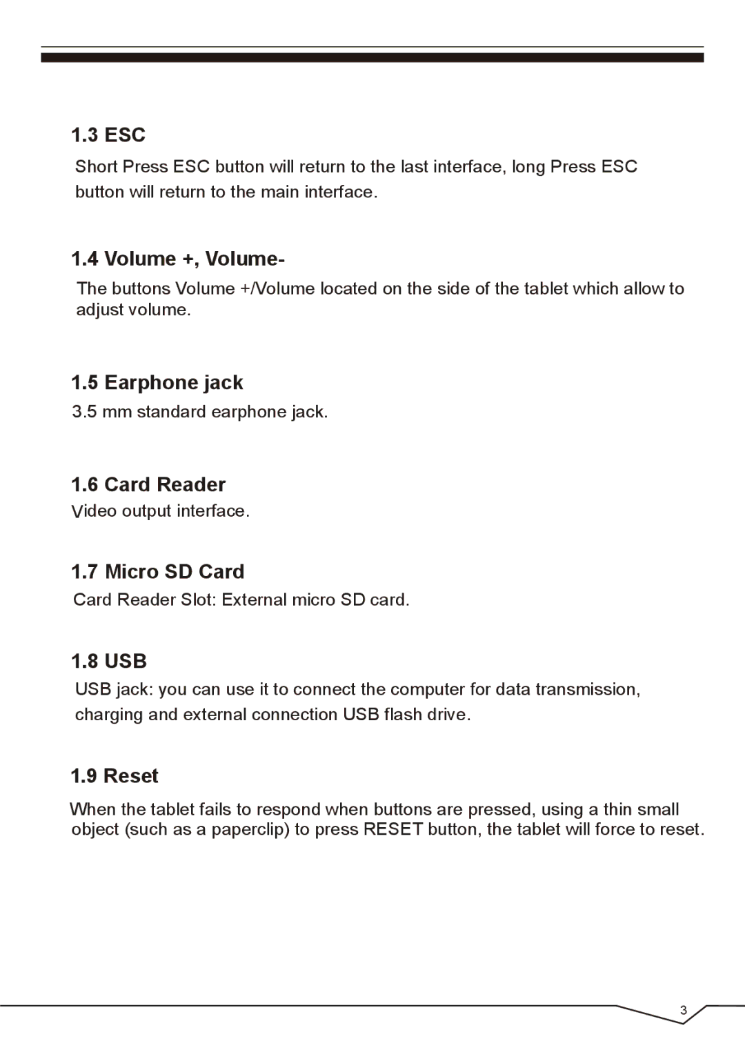 CyberPower Systems IVIEW-435TPC-BK Esc, Volume +, Volume, Earphone jack, Card Reader, Micro SD Card, Usb, Reset 