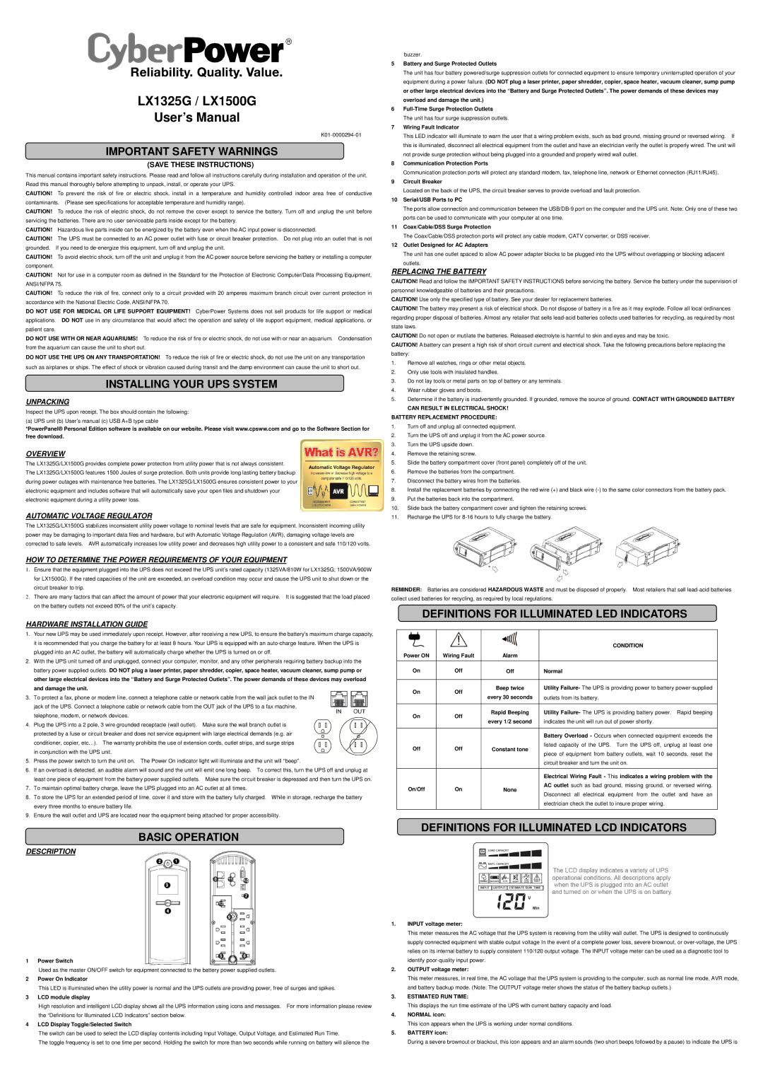 CyberPower Systems K01-0000294-01 user manual Important Safety Warnings, Installing Your UPS System, Basic Operation 