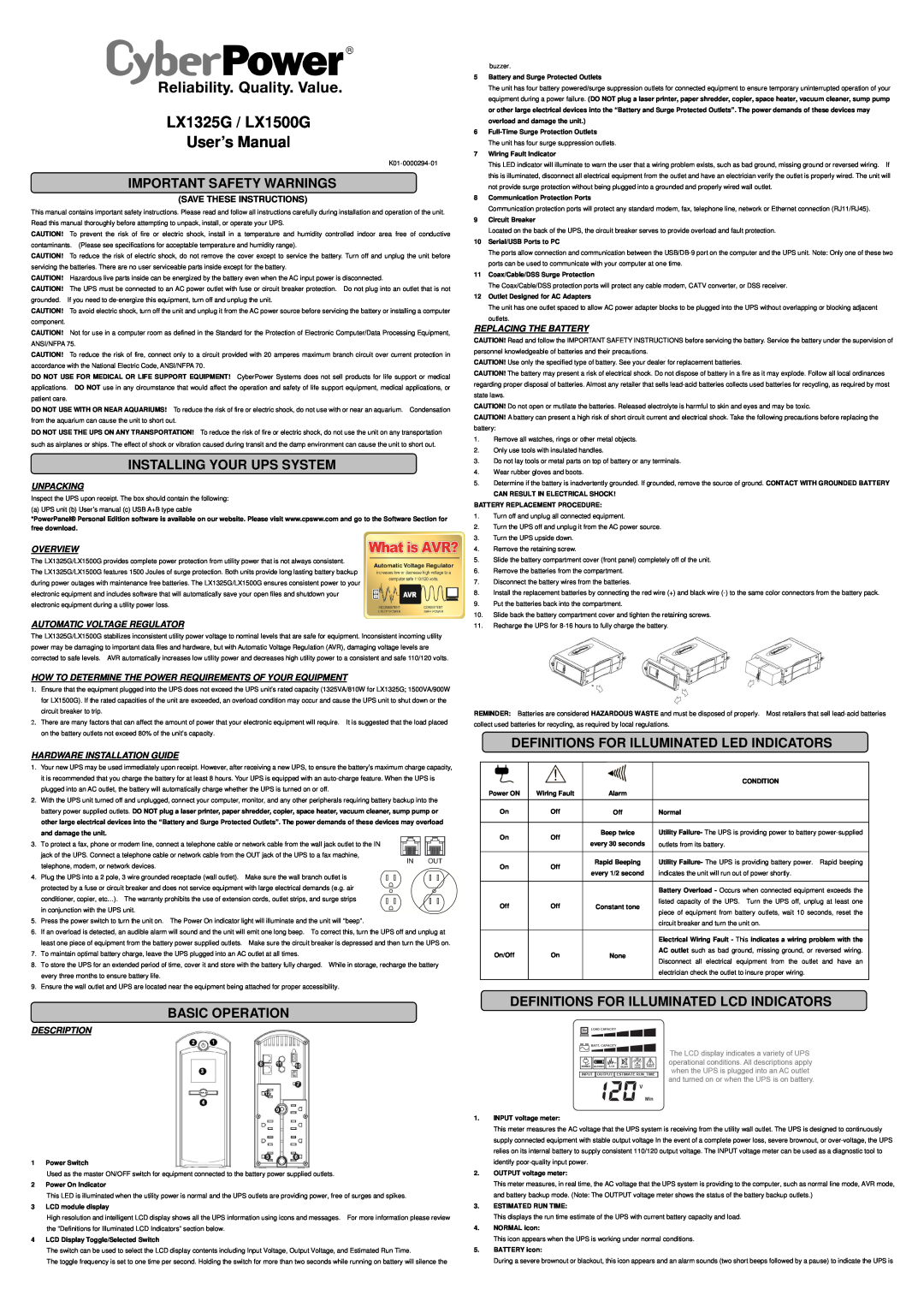 CyberPower Systems K01-0000294-01 user manual Important Safety Warnings, Installing Your Ups System, Basic Operation 