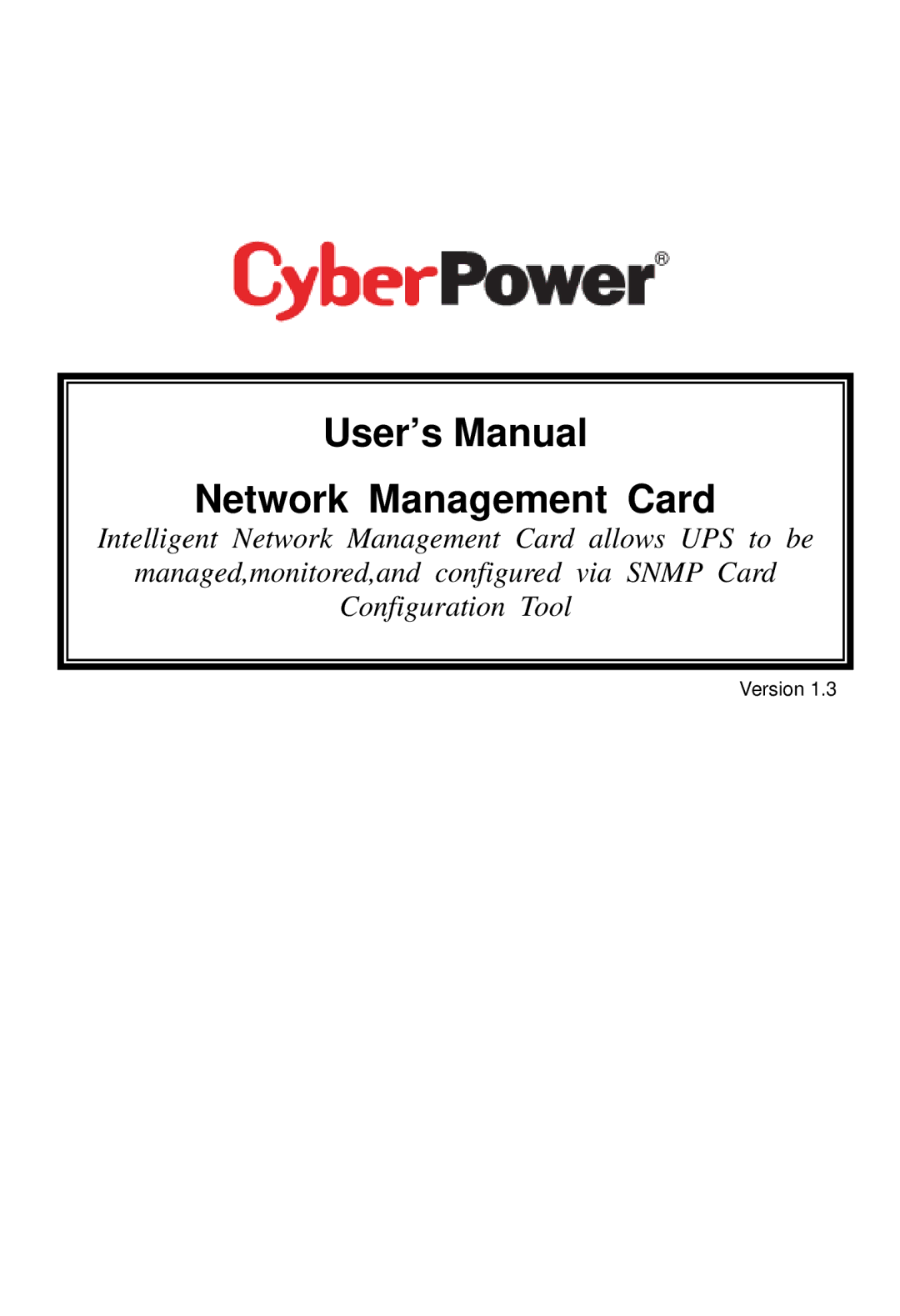 CyberPower Systems user manual User’s Manual Network Management Card 