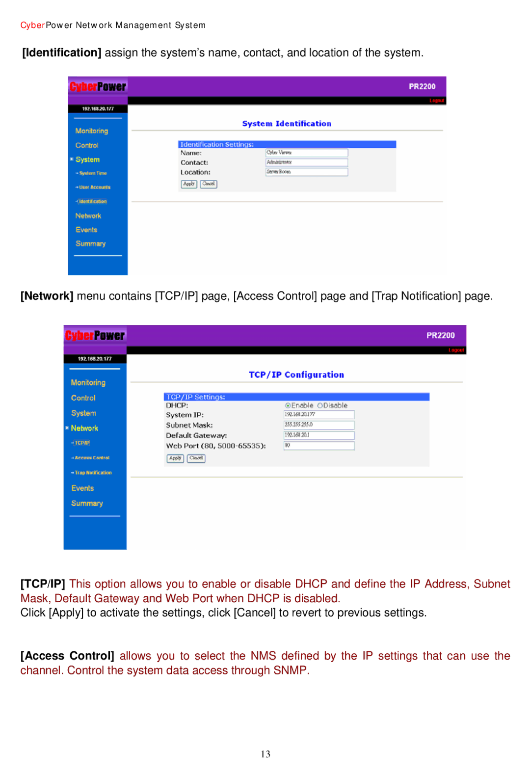 CyberPower Systems Network Management Card user manual CyberPower Network Management System 