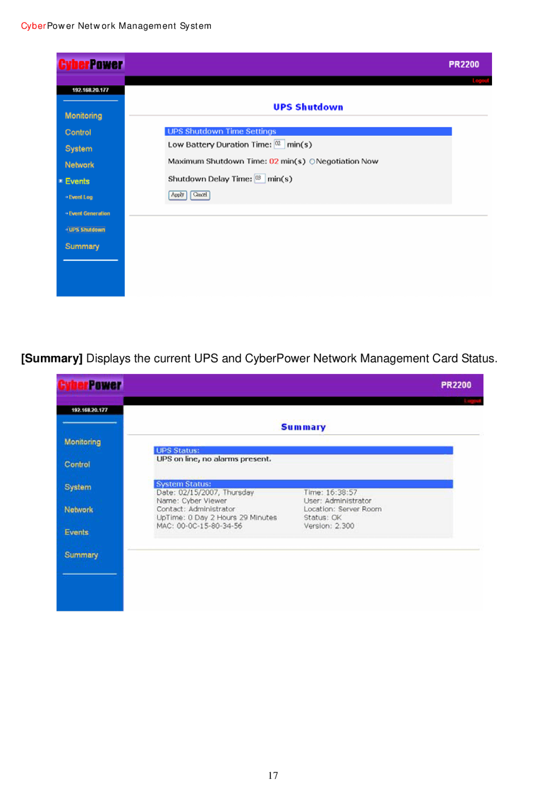 CyberPower Systems Network Management Card user manual CyberPower Network Management System 