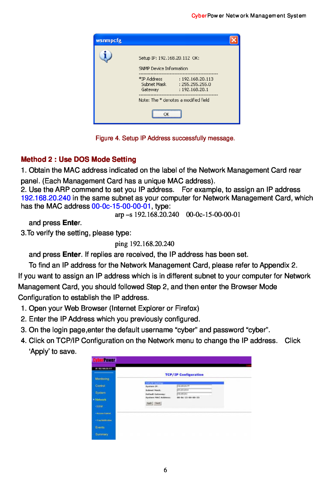 CyberPower Systems Network Management Card user manual Method 2 Use DOS Mode Setting 