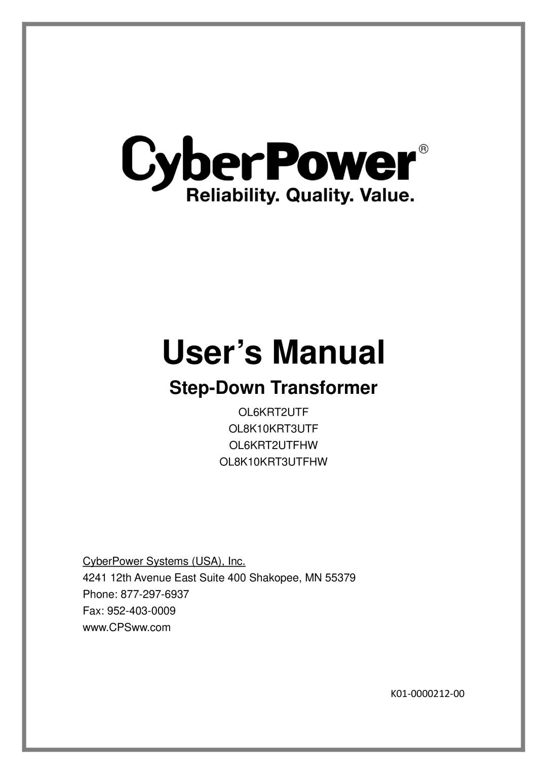 CyberPower Systems OL6KRT2UTFHW, OL8K10KRT3UTFHW user manual User’s Manual 