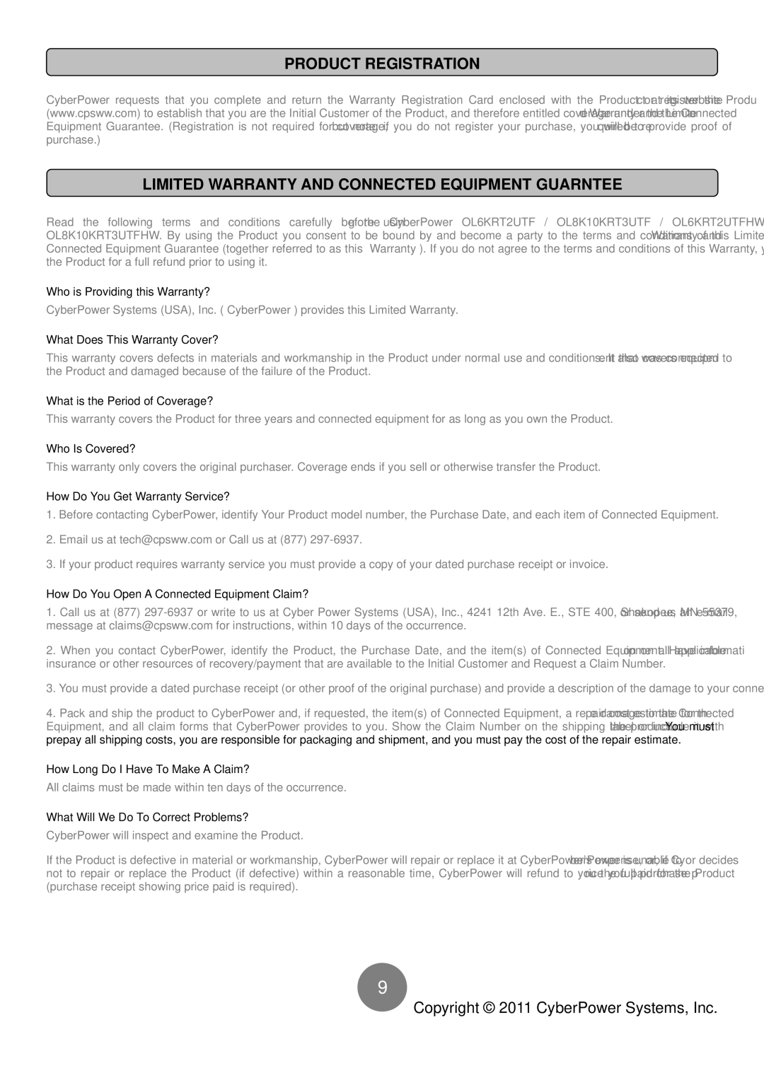 CyberPower Systems OL8K10KRT3UTF Who is Providing this Warranty?, What Does This Warranty Cover?, Who Is Covered? 