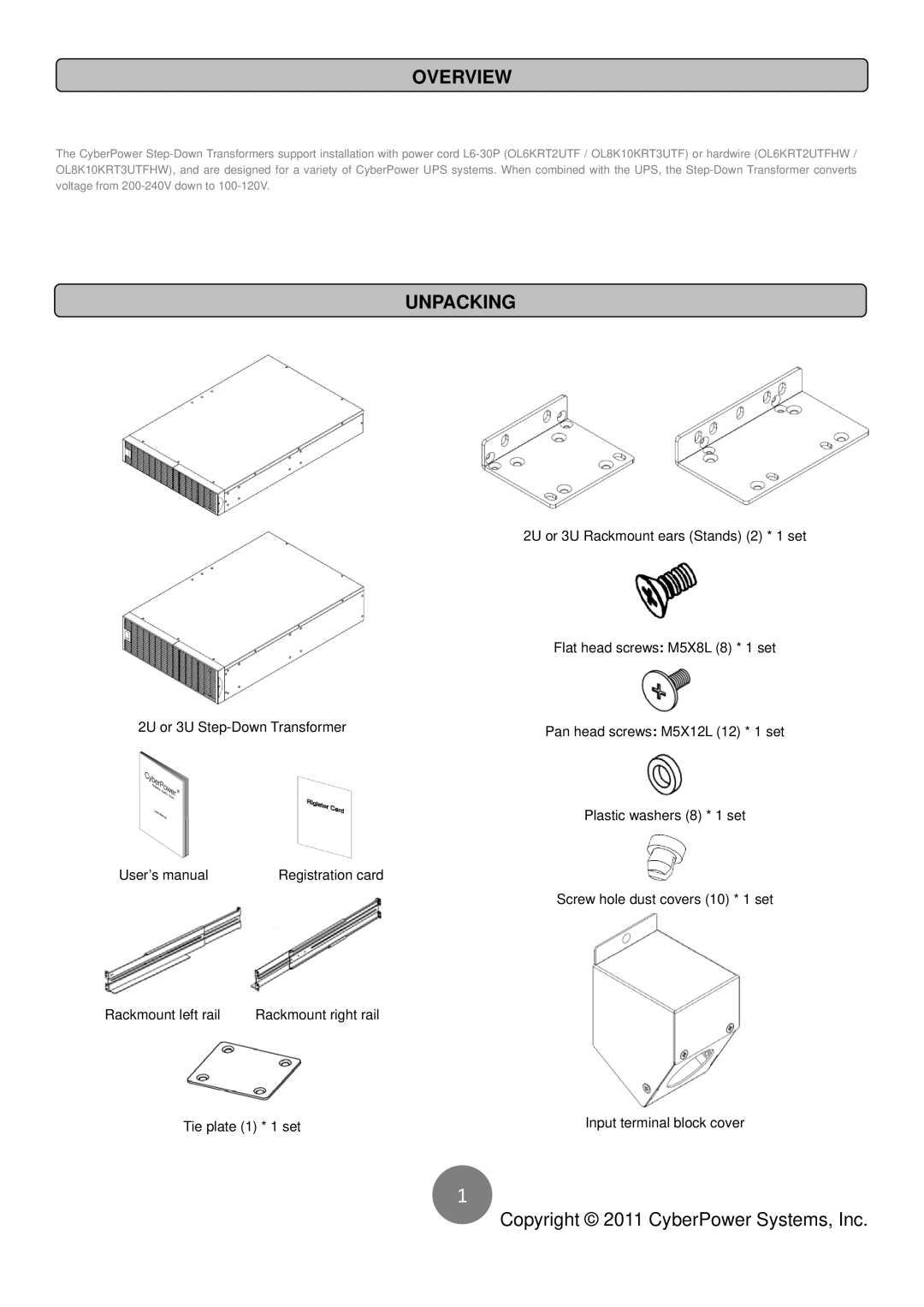 CyberPower Systems OL8K10KRT3UTFHW, OL6KRT2UTFHW user manual Overview, Unpacking 