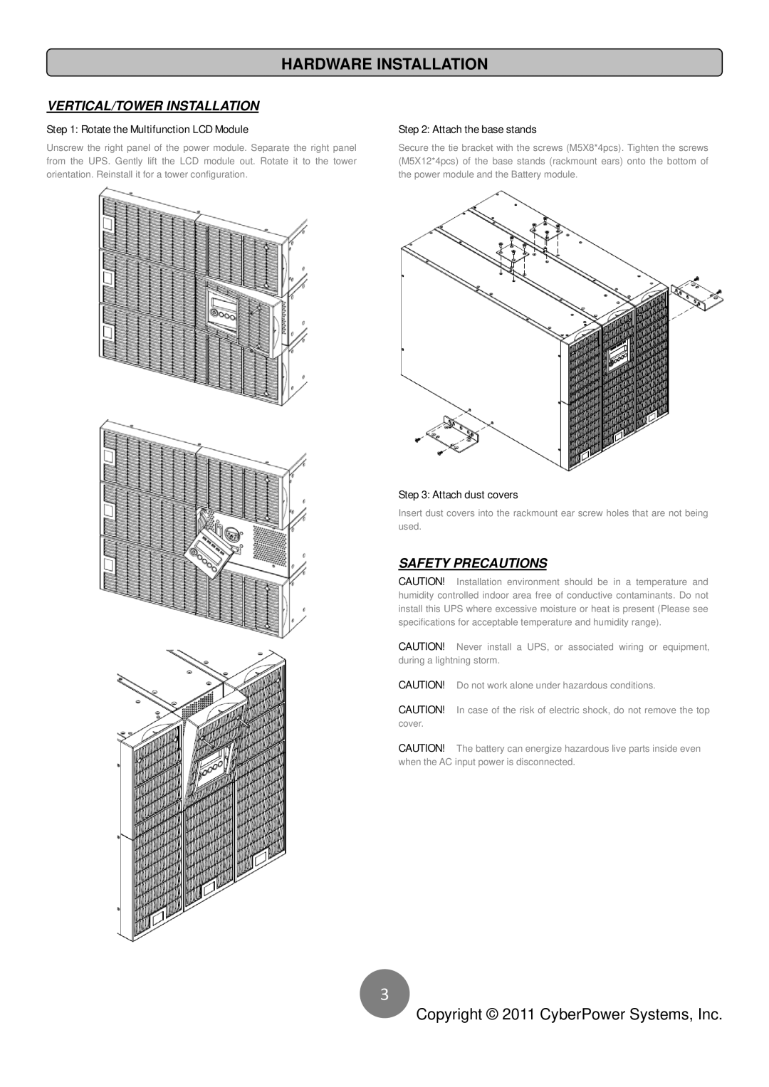 CyberPower Systems OL8K10KRT3UTFHW VERTICAL/TOWER Installation, Safety Precautions, Rotate the Multifunction LCD Module 