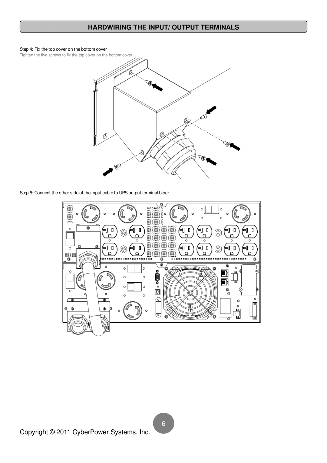 CyberPower Systems OL8K10KRT3UTFHW, OL6KRT2UTFHW user manual Fix the top cover on the bottom cover 