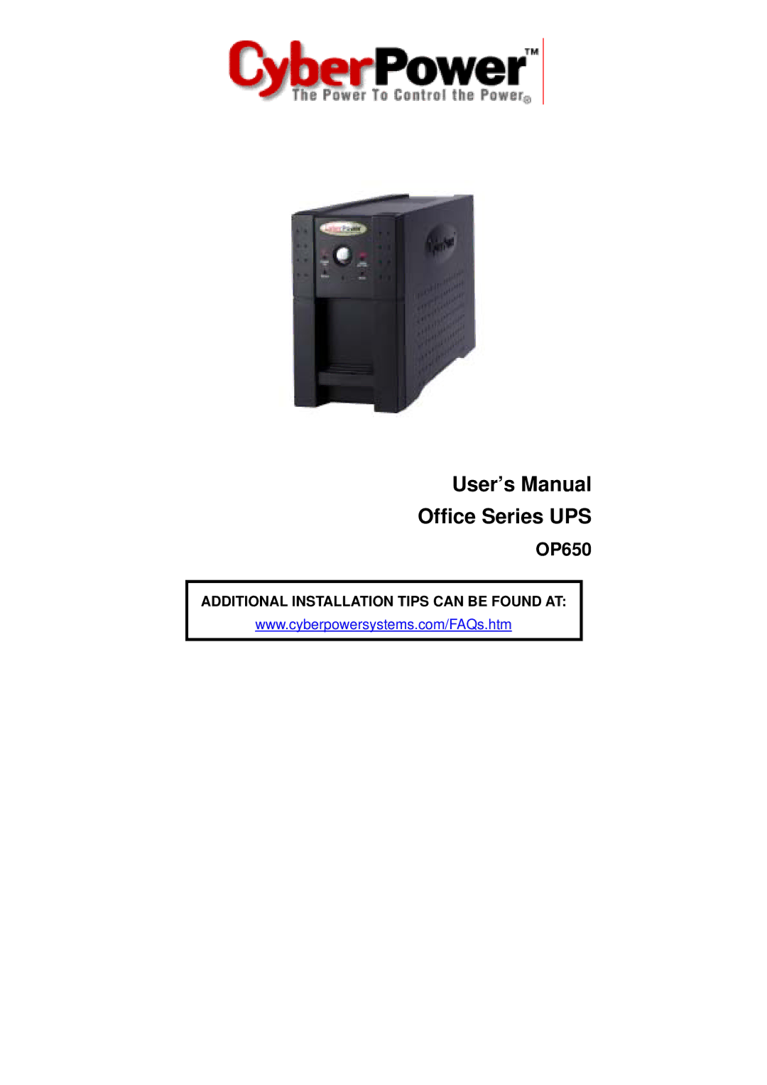 CyberPower Systems OP650 user manual User’s Manual Office Series UPS 