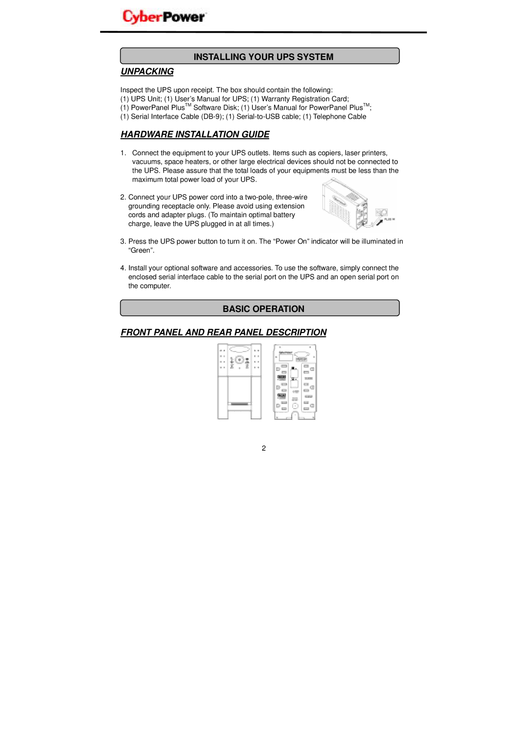 CyberPower Systems OP650 user manual Installing Your UPS System, Basic Operation 
