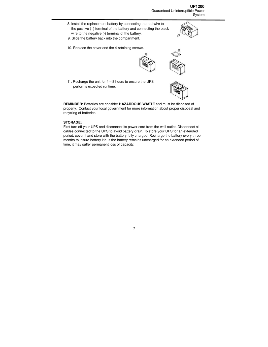 CyberPower Systems UP1200 user manual Storage 