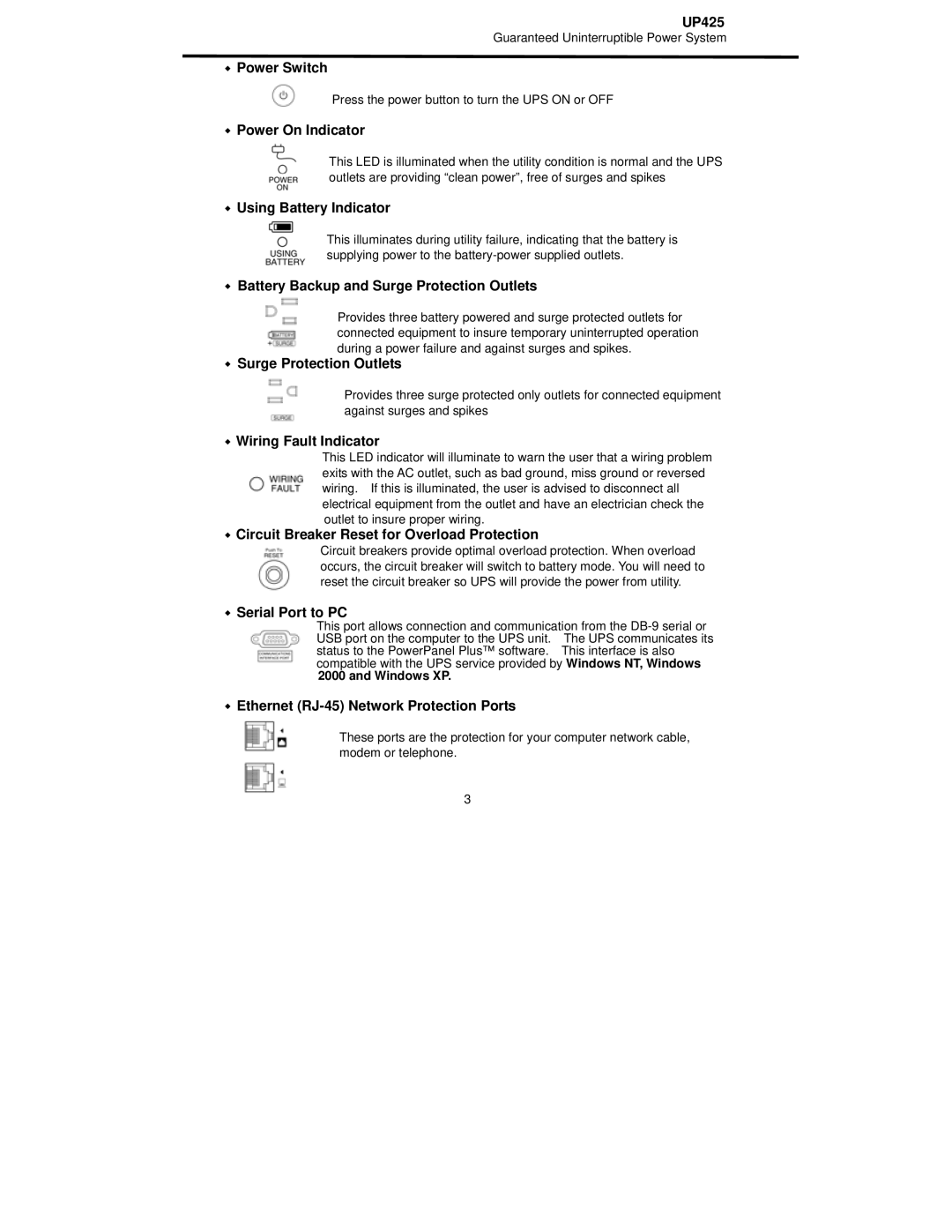 CyberPower Systems UP425 user manual Power Switch 