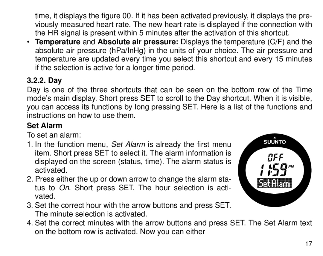 Cybex Computer Products Suunto X3HR manual Set Alarm 