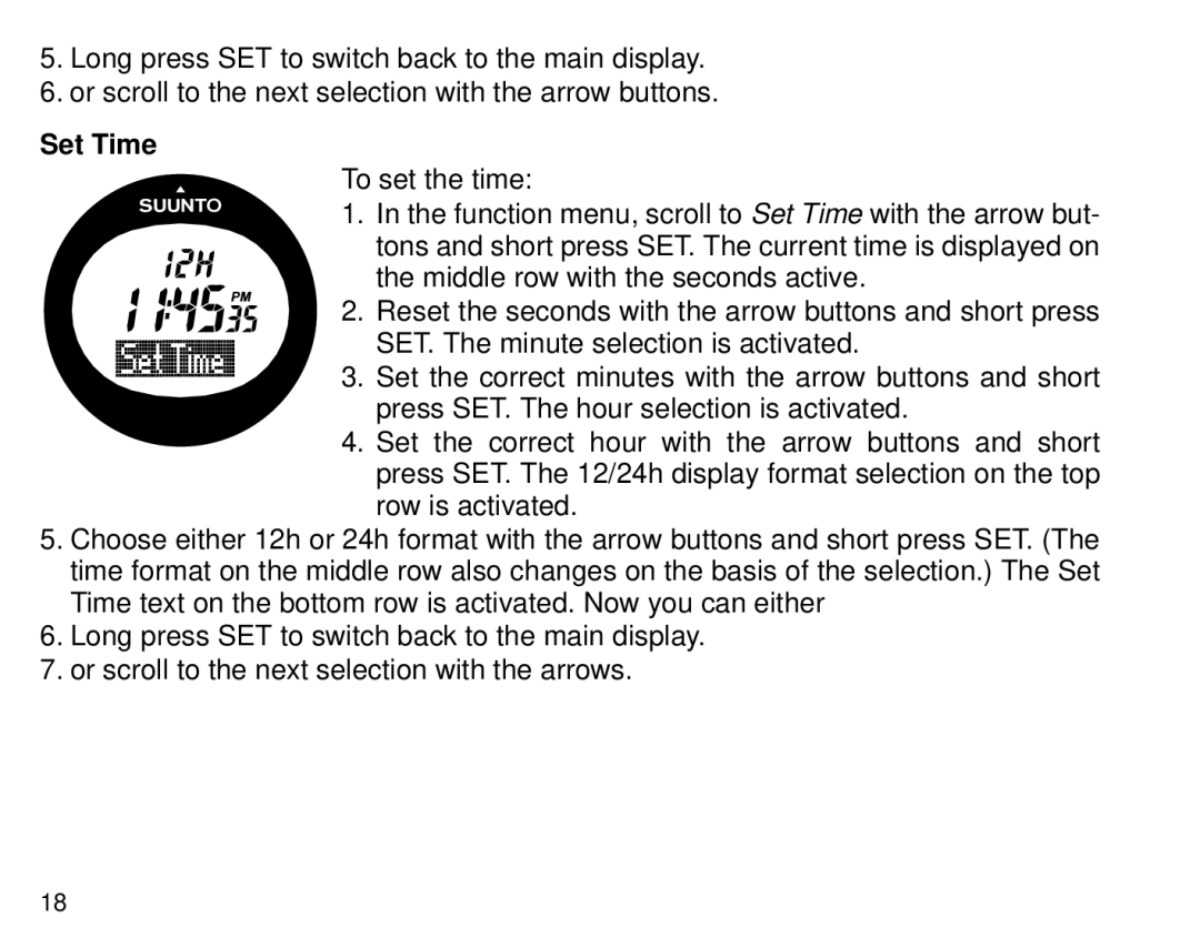 Cybex Computer Products Suunto X3HR manual Set Time 