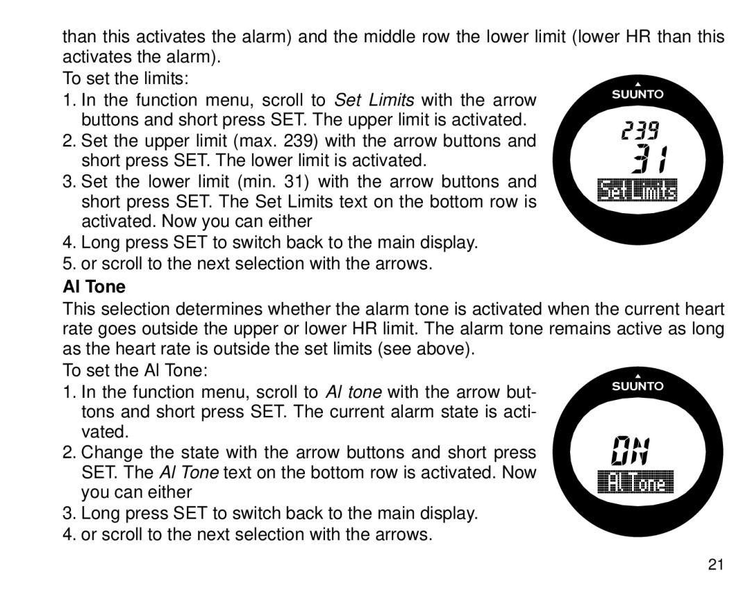 Cybex Computer Products Suunto X3HR manual Al Tone 